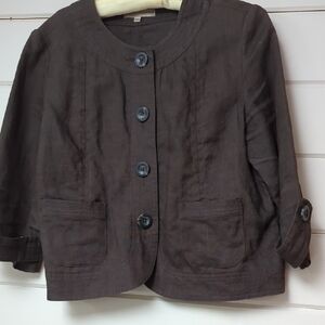 Marvin Richards Brown/Green Button-Front Linen Cropped Jacket
